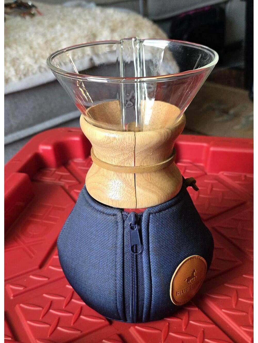Chemex Glass Filter Coffee Maker with Wood Collar & Blue Horse Fabric Sleeve